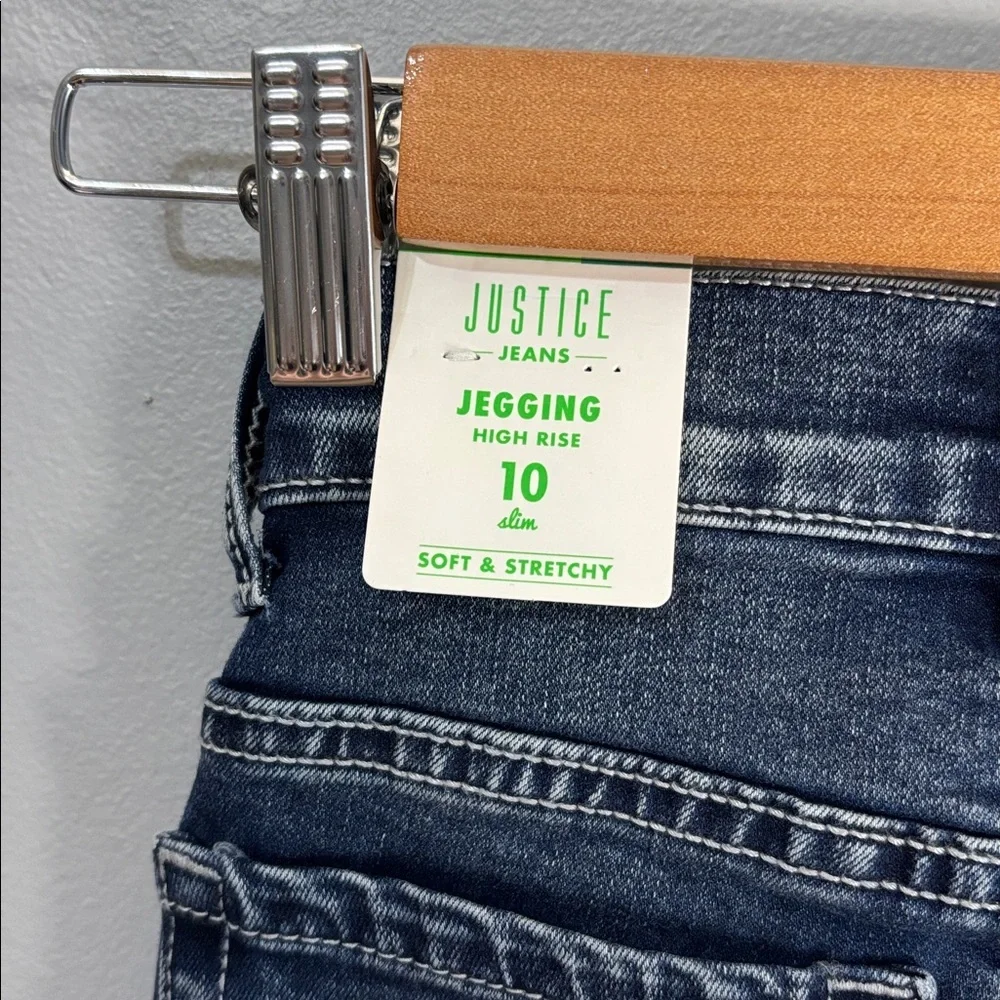 Justice Jeans Girls Size 10 Slim Blue Jegging High Rise Stretchy Button Fly